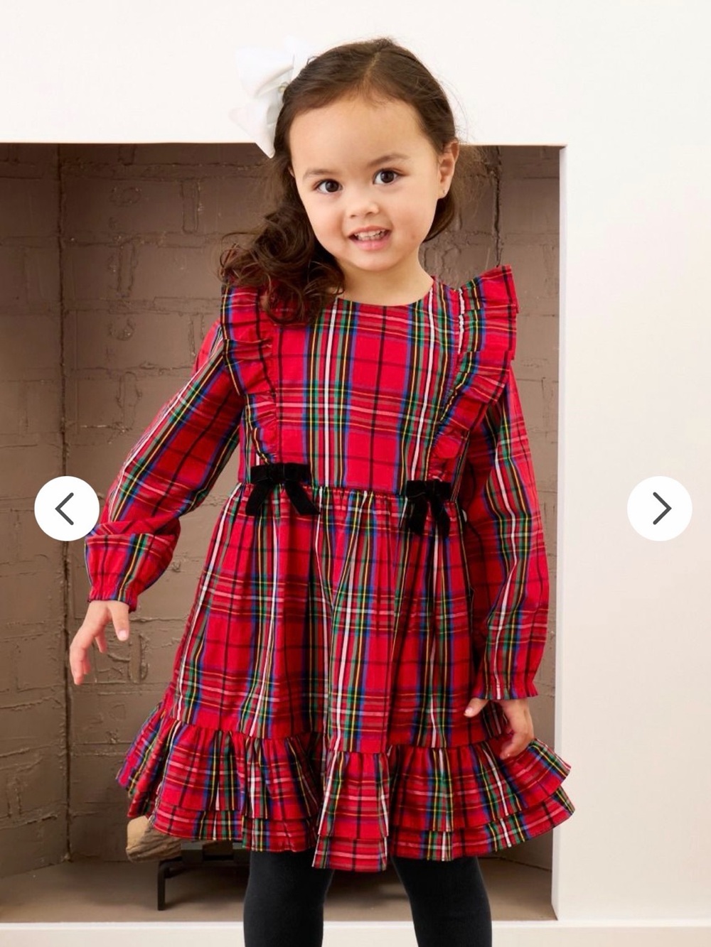 RuffleButts Woven Long Sleeve Waterfall Bow Holiday Dress in Red Nicholas Plaid